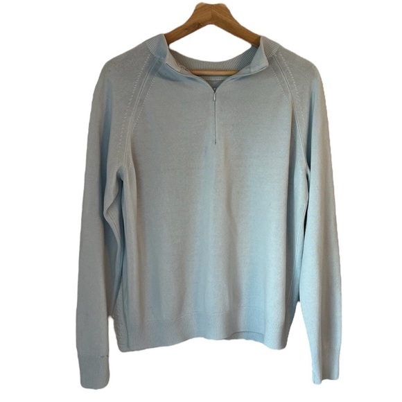 Debbie Morgan Baby Blue Long Sleeve 1/4 Zip Sweater - Picture 1 of 7